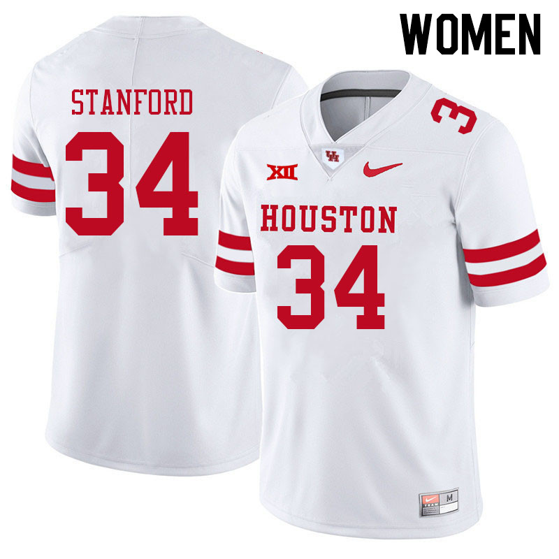Women #34 Jalyn Stanford Houston Cougars College Big 12 Conference Football Jerseys Sale-White